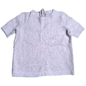 LOFT‎ Fuzzy Sweater Women's Size Sp Pale Pink Short Sleeve Bow Back